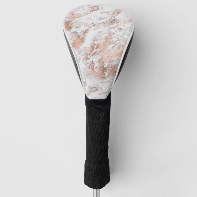 Pretty Rose Gold White Glitzy Marble      Golf Head Cover (Front)