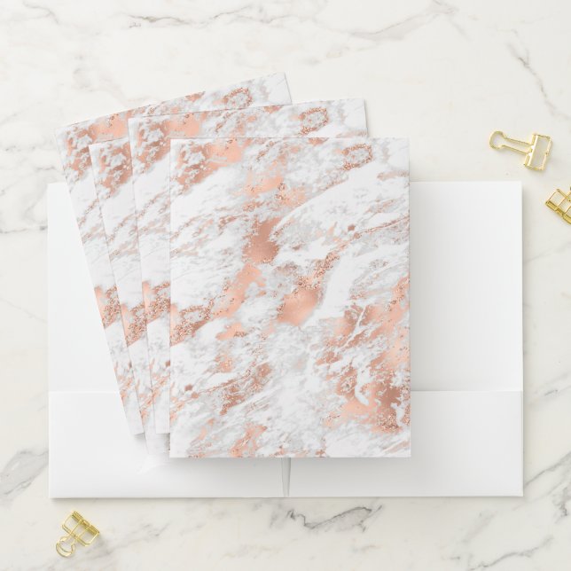 Pretty Rose Gold White Glitzy Marble    Pocket Folder (In Situ)