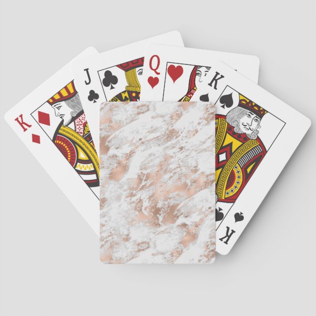 Pretty Rose Gold White Glitzy Marble    Poker Cards (Back)