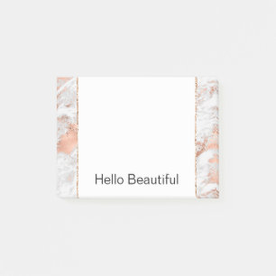 Pretty Rose Gold White Glitzy Marble Post-it Notes