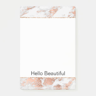 Pretty Rose Gold White Glitzy Marble Post-it Notes
