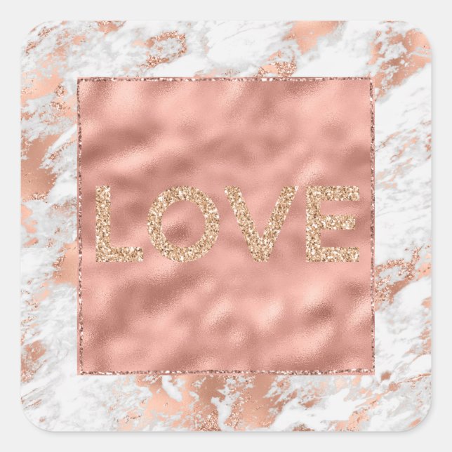 Pretty Rose Gold White Glitzy Marble     Square St Square Sticker (Front)