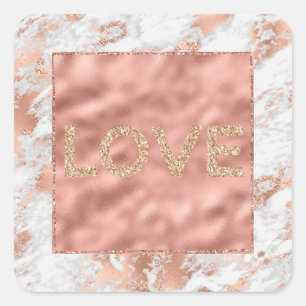 Pretty Rose Gold White Glitzy Marble Square St Sticker