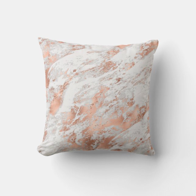Pretty Rose Gold White Glitzy Marble   Throw Pillow (Front)