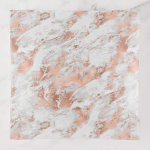 Pretty Rose Gold White Glitzy Marble     Trinket Tray