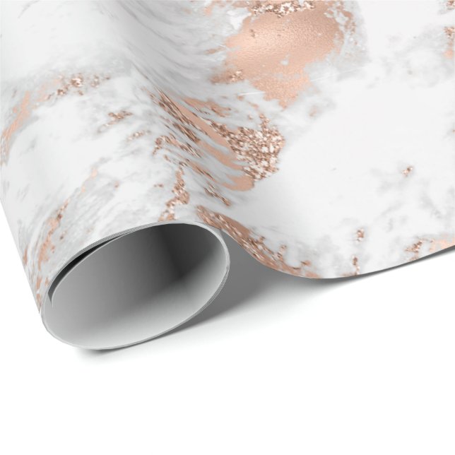 Pretty Rose Gold White Glitzy Marble Wrapping Paper (Roll Corner)