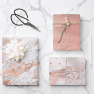 Pretty Rose Gold White Glitzy Marble Wrapping Paper Sheets
