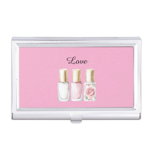Pretty Rose Pink Floral Nail Polish Business Card Case
