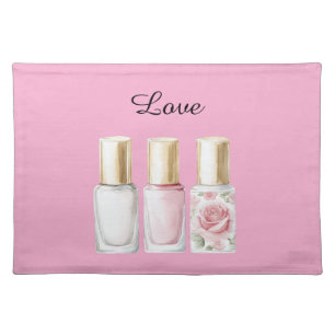 Pretty Rose Pink Floral Nail Polish Cloth Placemat