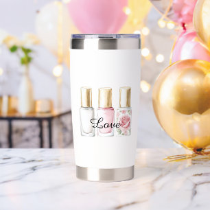 Pretty Rose Pink Floral Nail Polish Insulated Tumbler