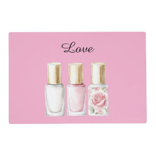 Pretty Rose Pink Floral Nail Polish Placemat