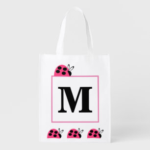 Pretty Rose Pink Ladybugs Personalized Grocery Bag