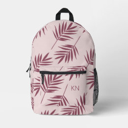 Pretty Rose Pink Leave Pattern Monogram Initials Printed Backpack