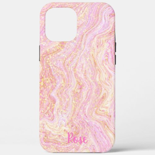 Pretty Rose Pink Quartz Marble and Gold iPhone 12 Pro Max Case