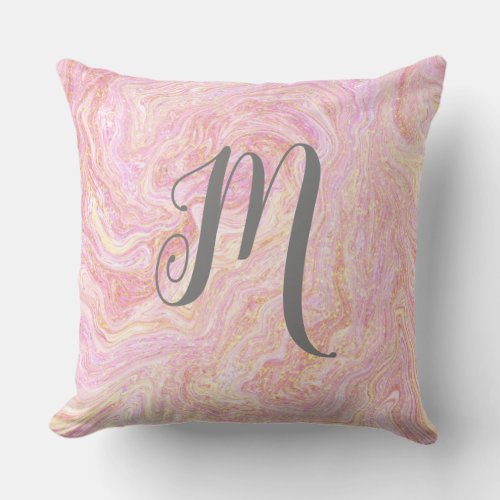 Pretty Rose Pink Quartz Marble and Gold Throw Pillow