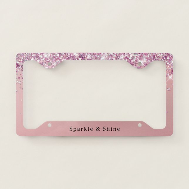 Pretty Rose Purple Glitzy Glitter Sparkle License Plate Frame (Front)