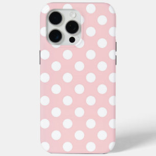 Pretty rose quartz color with white polka dots iPhone 15 pro max case