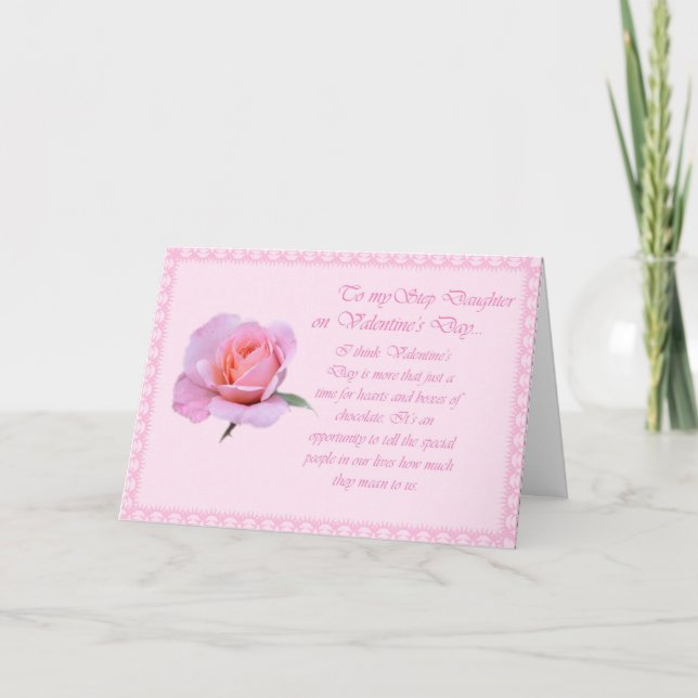 Pretty Rose Valentine's Day Step-Daughter Card (Front)