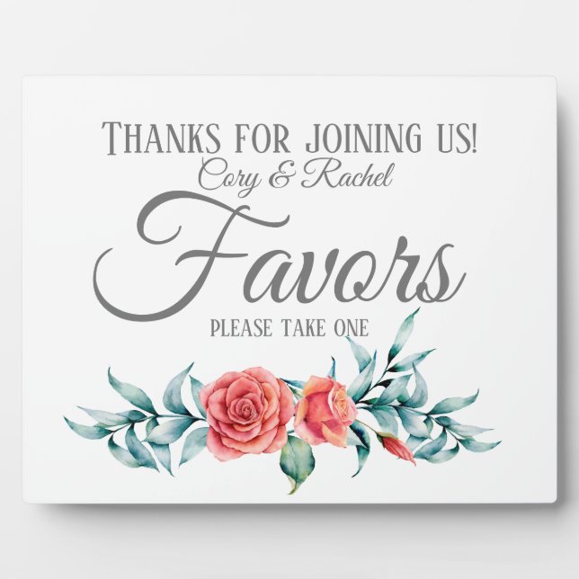 Pretty Roses & Eucalyptus Bouquet Wedding Favors   Plaque (Front)