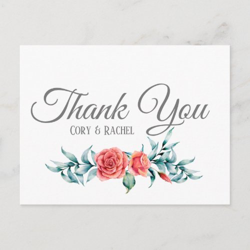 Pretty Roses  Eucalyptus on Thank You Postcard