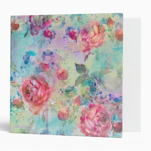 Pretty roses floral paint watercolors design 3 ring binder