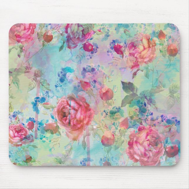 Pretty roses floral paint watercolors design mouse pad (Front)