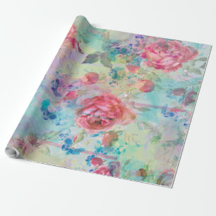 Pretty roses floral paint watercolors design wrapping paper