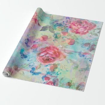 Pretty Roses Floral Paint Watercolors Design Wrapping Paper by Trendy_arT at Zazzle