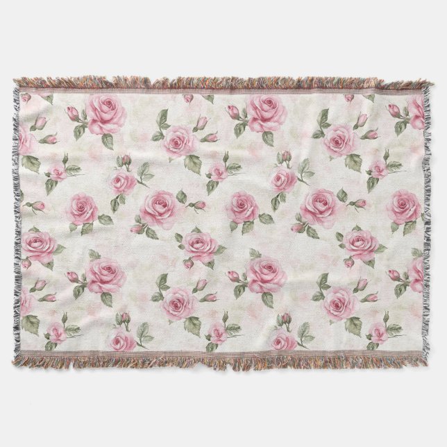Pretty Roses Floral Pink   Throw Blanket (Front)
