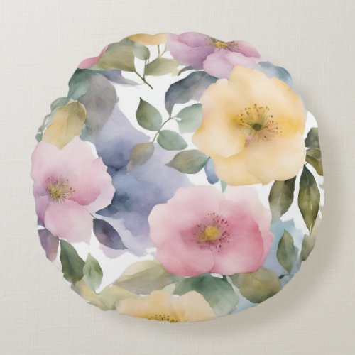 Pretty Roses Floral Watercolor Round Pillow