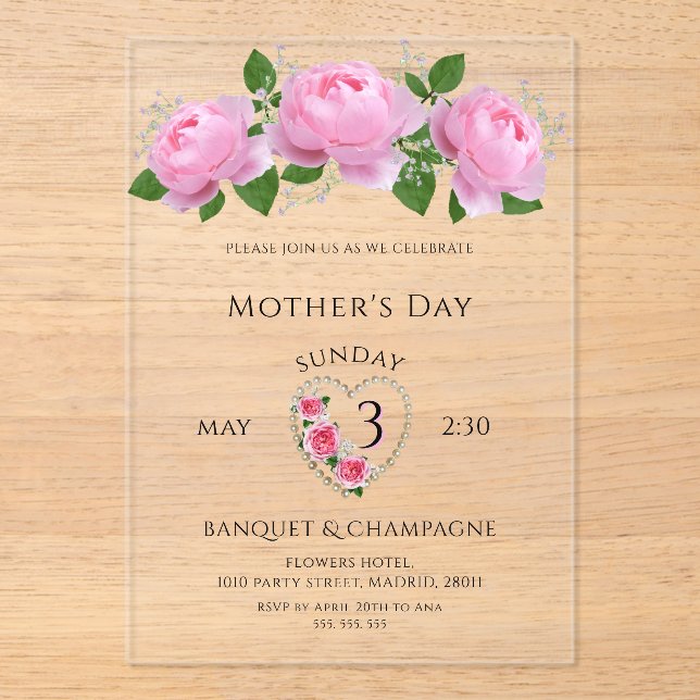 Pretty Roses Mother's Day Celebration Acrylic Invitations (Front)