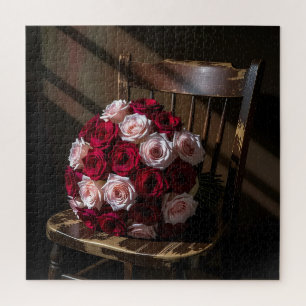 Pretty Roses on a Rustic Chair   Jigsaw Puzzle