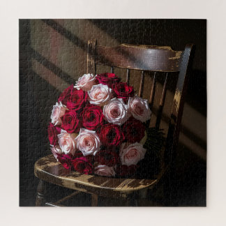Pretty Roses on a Rustic Chair Jigsaw Puzzle