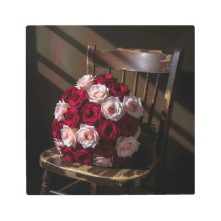 Pretty Roses on a Rustic Chair Metal Print