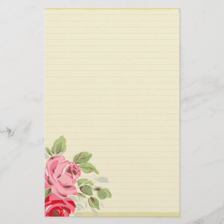 Pretty Roses On Lined Background Stationery