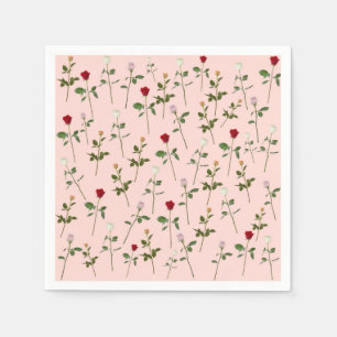 Pretty Roses Pink Floral Bridal Shower Paper Napkins