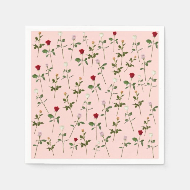 Pretty Roses Pink Floral Bridal Shower Paper Napkins (Front)