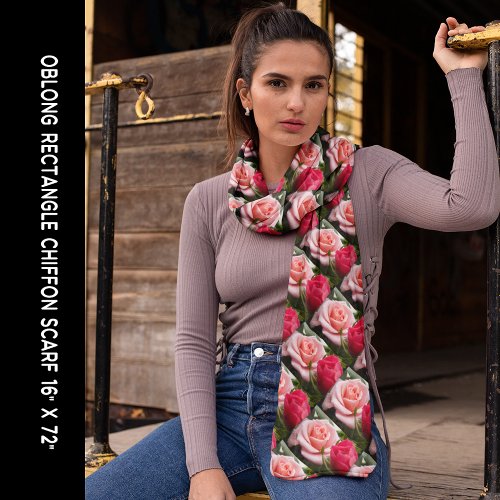 Pretty Roses Pink Red Floral Pattern Long Scarf