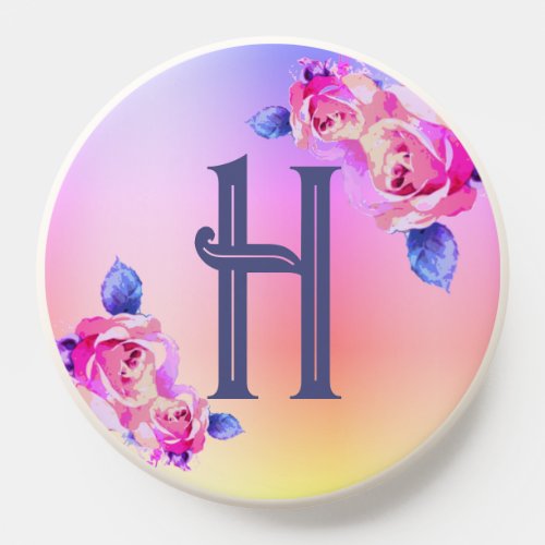 Pretty Roses Rainbow Ombre Flowers Pink Monogram PopSocket