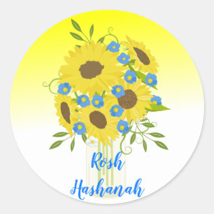 Pretty Rosh Hashanah Sunflower Vase Classic Round Sticker