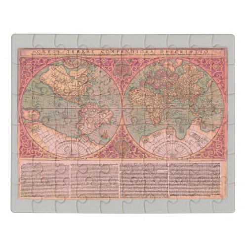 Pretty Rosy Pink Vintage World Map in Latin Jigsaw Puzzle