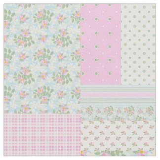 Pretty Rosy Posy Dog Roses Faux Patchwork Fabric