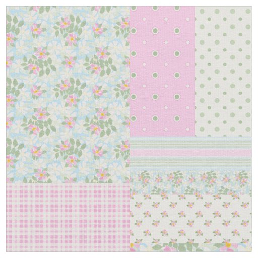 Pretty Rosy Posy Dog Roses Faux Patchwork Fabric