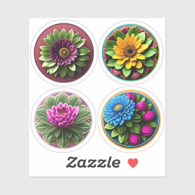 Pretty Round Flower Assortment #2 Sticker (Sheet)