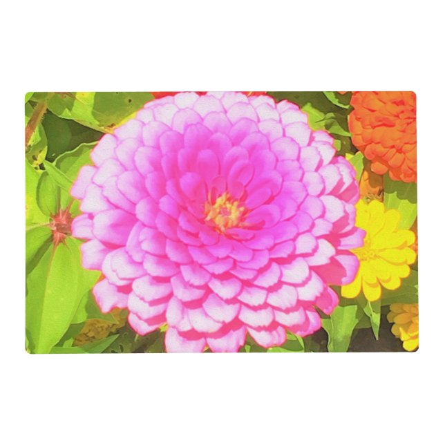 Pretty Round Pink Zinnia in the Summer Garden Placemat (Front)