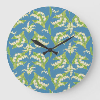 Pretty Round Wall Clock Lilies of the Valley, Blue