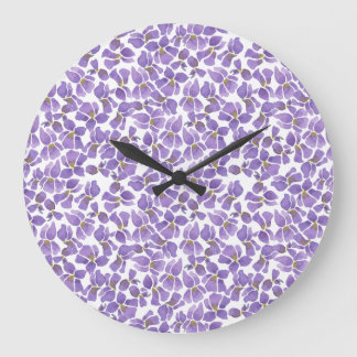 Pretty Round Wall Clock, Violets and Check Gingham Large Clock