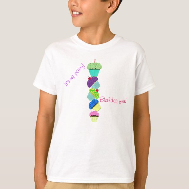 Pretty Row of Birthday Cupcakes Girls Shirt (Front)