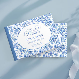 Pretty Royal Blue Toile Roses Bridal Shower Book