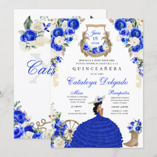 Pretty Royal Blue Western Charro Quinceañera Invitation